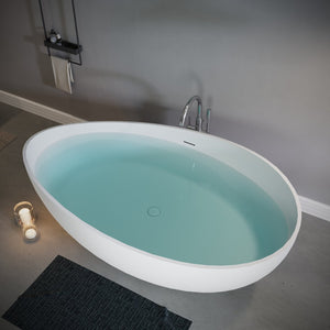 English Elm 63" Stone Resin Freestanding Soaking Tub Matte Sculpted Surface for Spa Bathroom W1920P410091