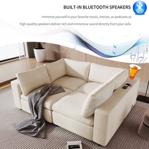 English Elm U-style Modular Sofa with Storage, USB & Wireless Charging, Built-In Bluetooth Speakers, Compact Luxe Seating Beige WY000413AAA
