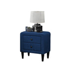 English Elm Navy Blue Color Velvet Gorgeous 1 Piece Nightstand Bedside Table 2X Drawers Bedroom Furniture Sleek Design Tempered Legs