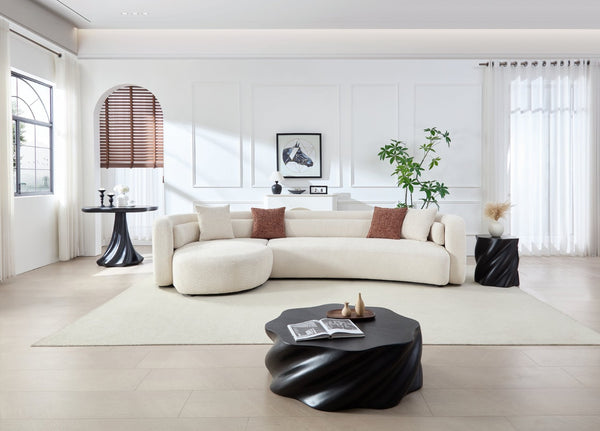English Elm 132" Boucle Curved Sectional Sofa Modular L Shape Minimalist Seating for Living Room W2664S00104