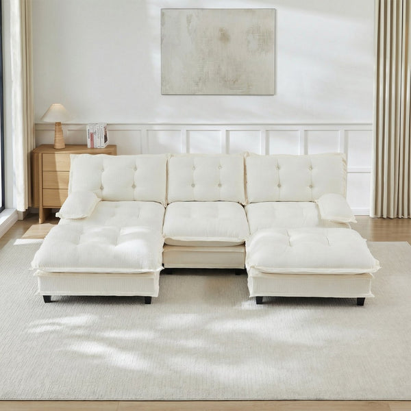 English Elm 107" U-shaped Chenille Modular Sectional with Ottomans Deep Sink Cloud Sofa W714S01679