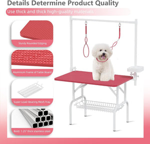 English Elm 36''large Folding Dog Grooming Table with Arm Noose Mesh Tray for Home Pet Care W3587P358715