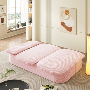 English Elm 78.7" Plush Corduroy Convertible Sleeper Sofa with Tufted Back and Foldable Floor Bed Baby Pink W3219P410144
