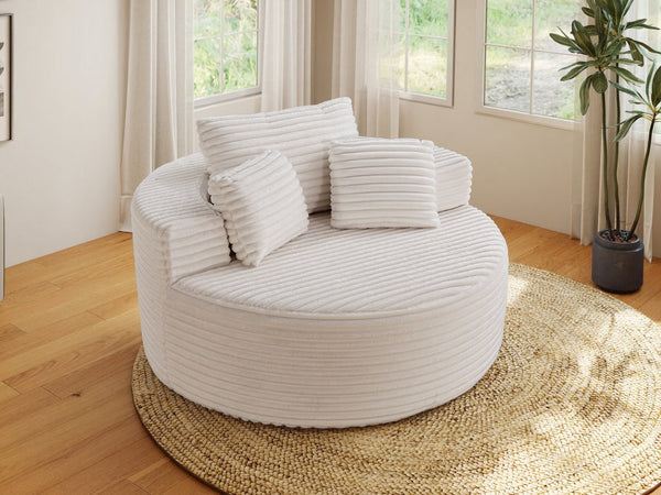 English Elm Round Modular Chenille Chaise Lounge Deep Seat Circular Sofa for Bedroom Living Room White W5527P461609