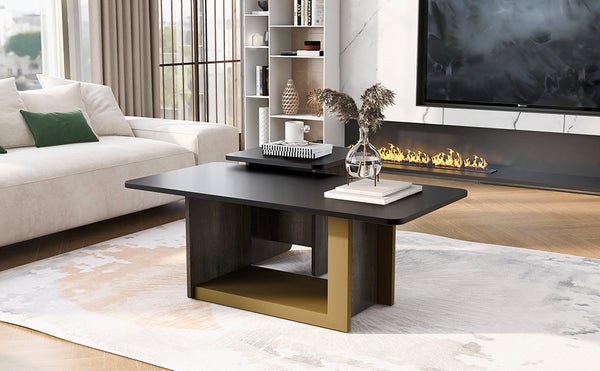 English Elm VIBE Modern Light Luxury Two-Piece Coffee Table Set with Metal Frame and Durable MDF Top for Living Room Black N724P321447B