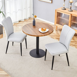 English Elm Table And Chair Set - 31.5" Round Dark Wood Dining Table With 2 Light Gray Pu Chairs For Small Spaces W1151S02487-GIGA