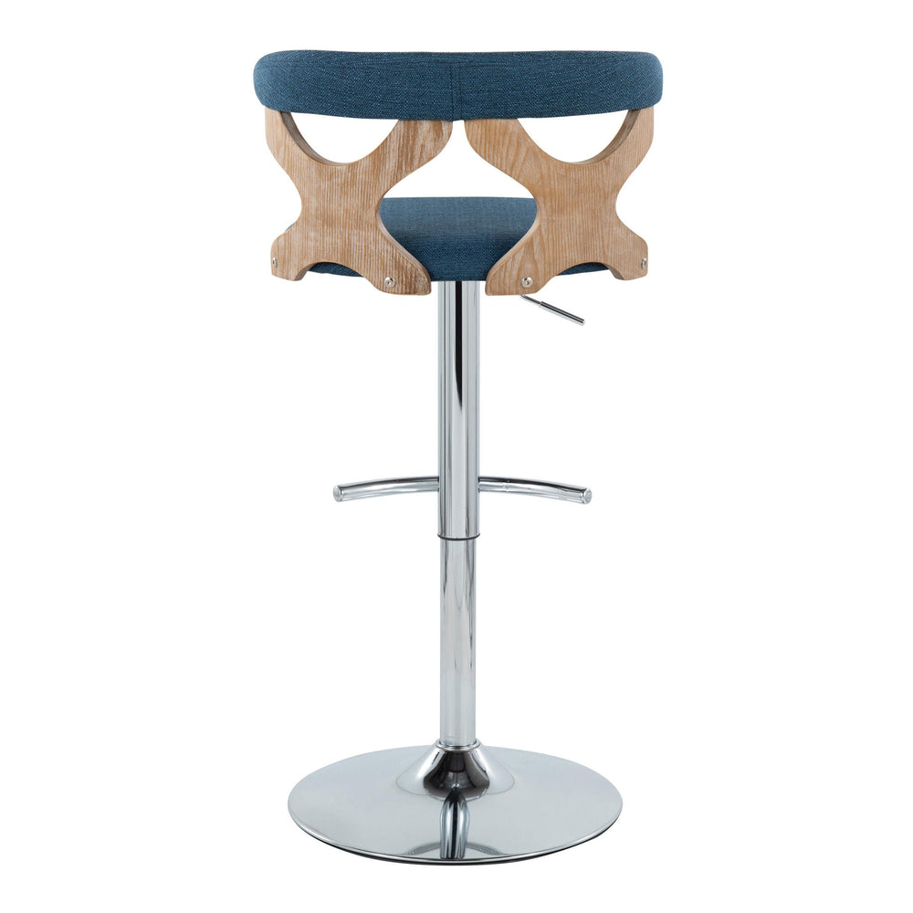 English Elm Gardenia Adjustable Barstool Set of 2 — Blue Fabric Cushioned Swivel Seats, Chrome Base, Contemporary Comfort B202S00864