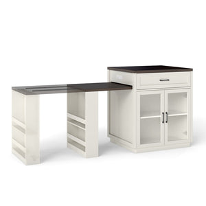 English Elm 83.1'' Extendable Kitchen Island Prep Station with Walnut Woodgrain and Built-in Power Hub W2557S00002