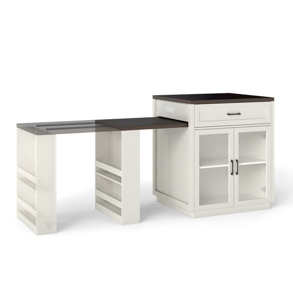 English Elm 83.1'' Extendable Kitchen Island Prep Station with Walnut Woodgrain and Built-in Power Hub W2557S00002