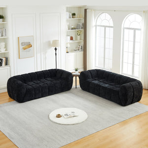 English Elm Chenille Cloud Sofa with Quilted Seat and Piano Key Backrest for Modern Living Rooms Black W834S00637
