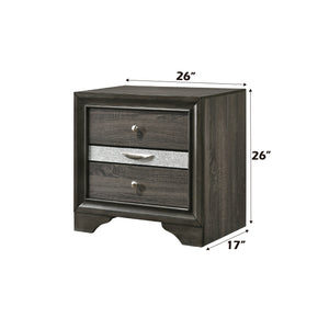 English Elm Naima Gray Finish Nightstand with Jewelry Drawer, Textured Surface, Silver Knobs, Elegant Curved Legs B2726P261247