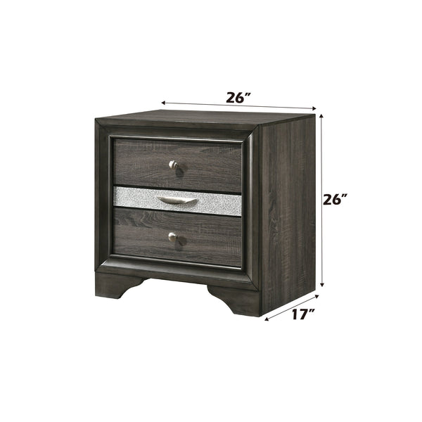 English Elm Naima Gray Finish Nightstand with Jewelry Drawer, Textured Surface, Silver Knobs, Elegant Curved Legs B2726P261247
