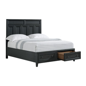 English Elm Wallace & Bay - Ebony King Storage Bed with Dual Footboard Drawers, Black Wood Frame, Durable Classic Design for Home Comfort B361S00025