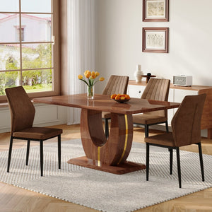 English Elm One 5 Piece Dining Set 63 Inch Table Dark Wood Grain Top with Brown Fabric Chairs W1151S04407