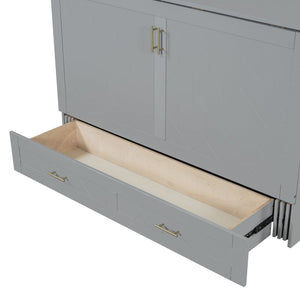English Elm Queen Murphy Wall Bed Cabinet with Storage Drawer Built-in Power Outlets Usb Ports Gray LP000400AAE