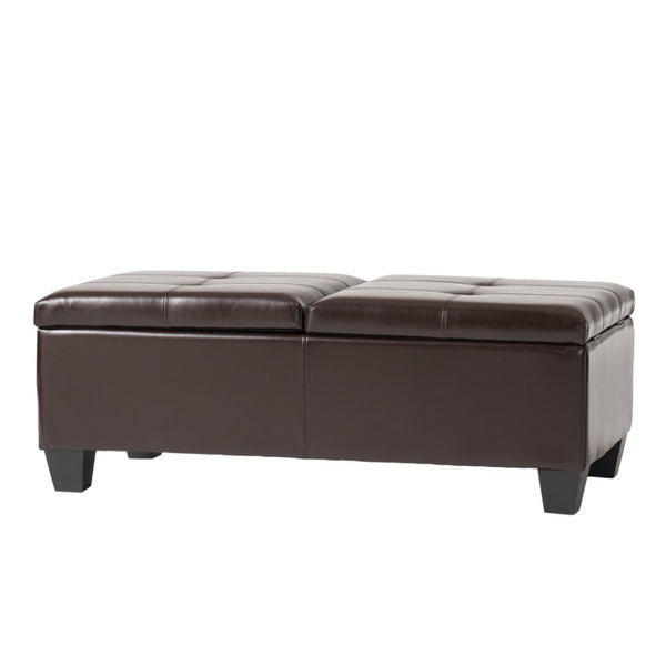English Elm Upholstered Bonded Leather Storage Ottoman with Dual Access Tufted Top for Living Rooms N757P415615R