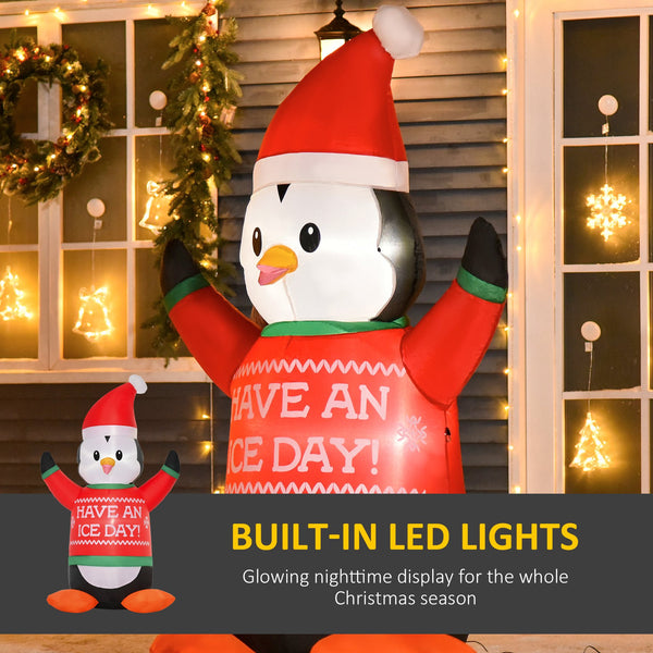 English Elm Homcom 6Ft Inflatable Christmas Penguin Decoration With Led Lights, Durable & Festive Outdoor Decor W2225P229428