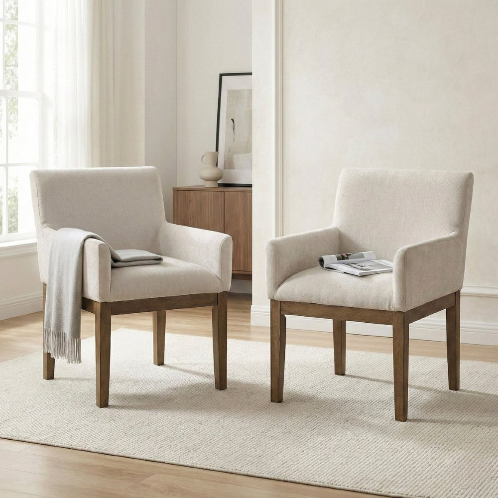 English Elm Transitional Armchairs Set of 2 Textured Gray Fabric Wood Frame Dining Seating B011P467553