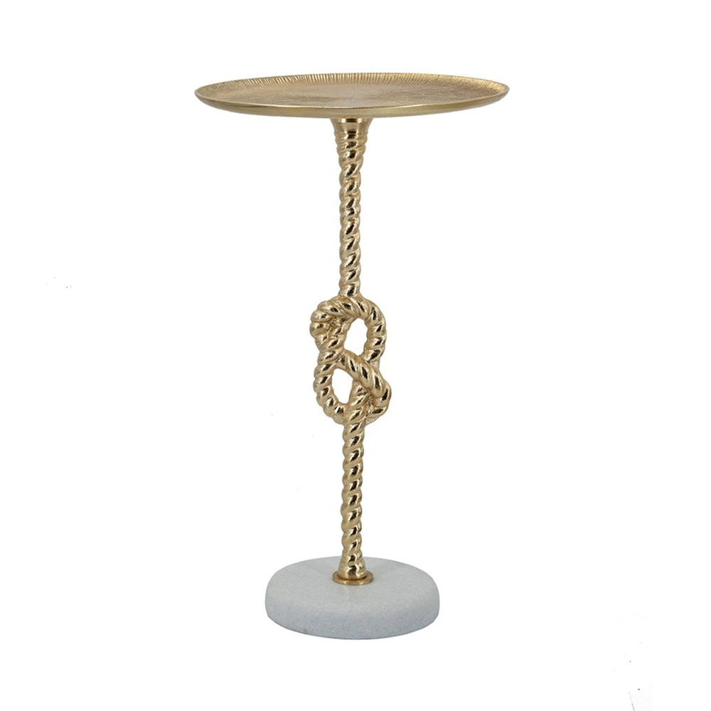 English Elm 13.8x13.8x24" Gold Aluminum Rope Knot Side Table with Polished White Marble Base W2078P461569