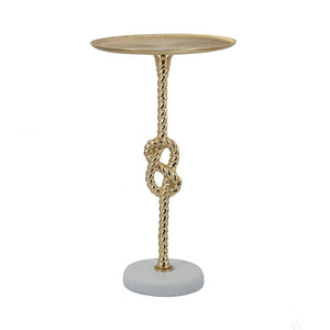 English Elm 13.8x13.8x24" Gold Aluminum Rope Knot Side Table with Polished White Marble Base W2078P461569