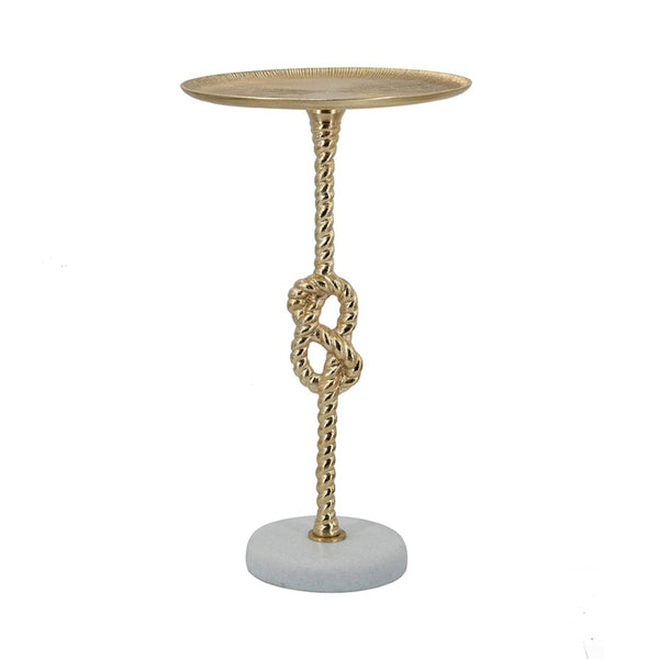 English Elm 13.8x13.8x24" Gold Aluminum Rope Knot Side Table with Polished White Marble Base W2078P461569