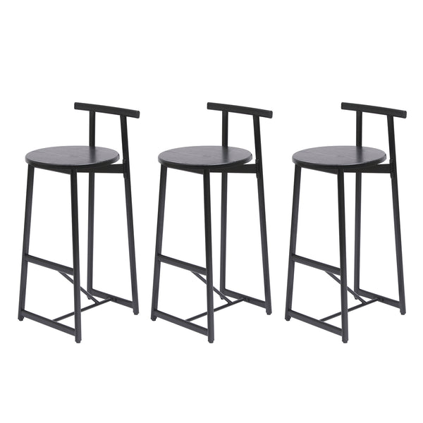 English Elm 27''H Ergonomic Barstool Set of 3 — Modern Black Metal & MDF Counter Chairs with Backrest, 220lbs W1757P265184