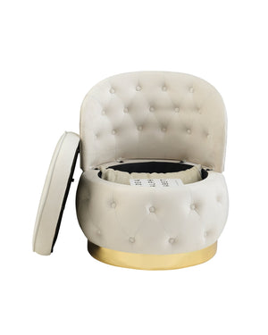 English Elm 360 Degree Swivel Cuddle Barrel Accent Storage Chairs Plush Velvet Round Armchair with Hidden Storage and Luxurious Comfort Beige W1420P198930