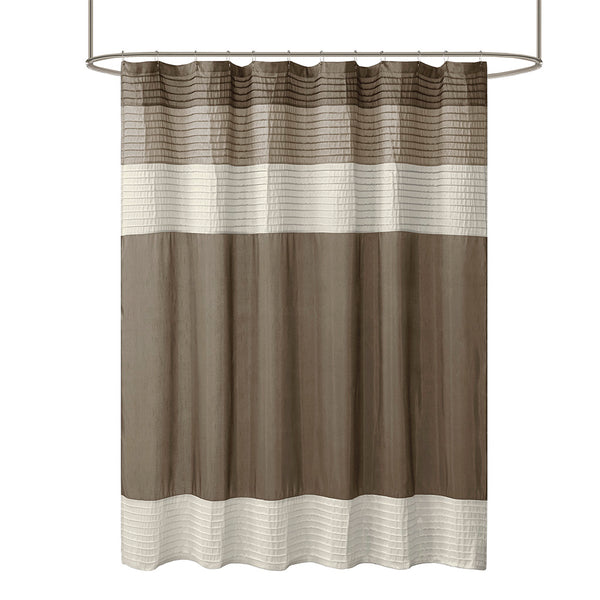 JLA Home Madison Park - Faux Silk Dupioni Shower Curtain with Pintuck Color‑Block Panels, Lightweight Drape, Machine Washable Natural MP70-223