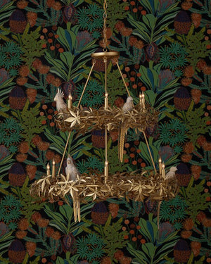 Currey & Company Aviary Gold Ring Chandelier - Elegant Botanical Design With Sculptural Birds And Adjustable Height Gold Wrought Iron ,Composite 9000-1321-currey-company
