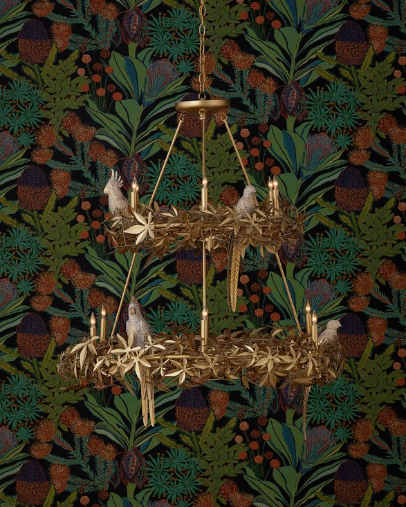 Currey & Company Aviary Gold Ring Chandelier - Elegant Botanical Design With Sculptural Birds And Adjustable Height Gold Wrought Iron ,Composite 9000-1321-currey-company