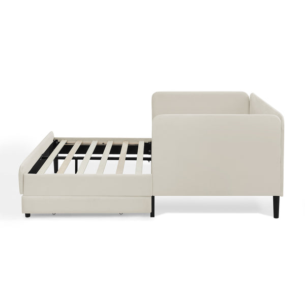 English Elm Full Velvet Upholstered Platform Bed Full Size with 2 Underbed Storage Drawers, Foam Seat, Modern Design Beige W1413P298911