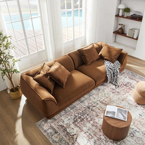 English Elm WKS16C Camel Sofa - Nordic Modern 3-Seater Flannel, Waterproof Antifouling Fabric, Solid Wood Frame, High-Rebound Sponge W2085S00055