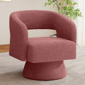 English Elm Swivel Teddy Barrel Accent Chair with Ergonomic Wrap-Around Back, Plush Sherpa Fabric Comfort Dark Pink T3950P407285
