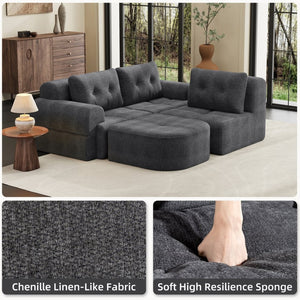 English Elm Modular Sectional Sofa with Chaise Full Foam Build Woven Fabric for Living Room Dark Grey W2379S00007
