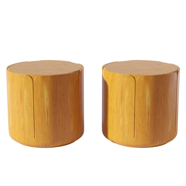 English Elm 19.29"h Round Mgo Outdoor Side Tables Set of 2 Tulip Base Wood Grain Patio Accent Natural W757S00052