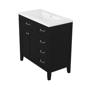 English Elm 36" Modern Bathroom Vanity With Sink Combo, Sleek Black Cabinet, Durable Storage & Stylish Design N725P246491B