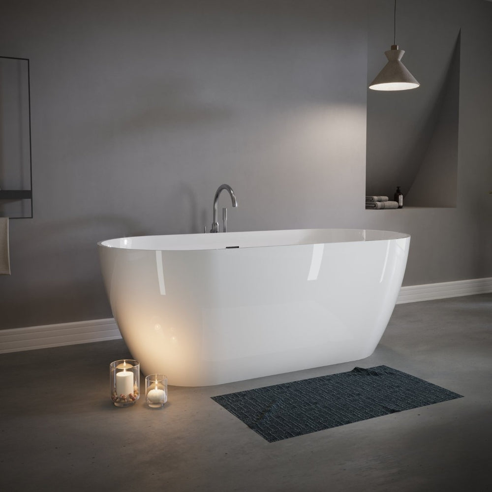 English Elm 60" Acrylic Oval Freestanding Soaking Tub with Glossy Finish and Pop-up Drain Glossy White T5287P418027