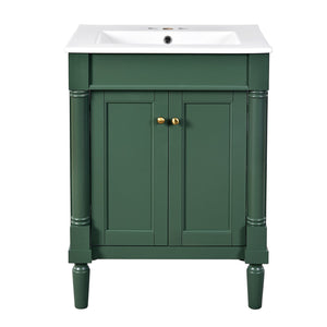 English Elm 24'' Modern Bathroom Vanity with Ceramic Basin, Solid Wood Frame, Soft-Close Doors, Ample Storage Green N710P190503F