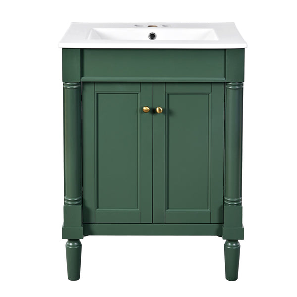 English Elm 24'' Modern Bathroom Vanity with Ceramic Basin, Solid Wood Frame, Soft-Close Doors, Ample Storage Green N710P190503F