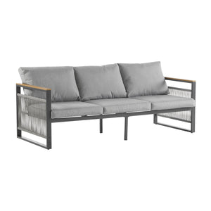 English Elm Christopher Knight Home® - 4-Pieces Outdoor Metal Patio Furniture Set with Deep-Seat Cushions, Teslin Rope, Wood-Look Tabletop, Rust-Resistant Frame Natural+Grey N780P2540723G