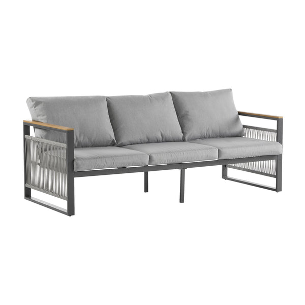 English Elm Christopher Knight Home® - 4-Pieces Outdoor Metal Patio Furniture Set with Deep-Seat Cushions, Teslin Rope, Wood-Look Tabletop, Rust-Resistant Frame Natural+Grey N780P2540723G