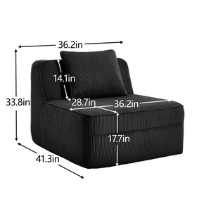 English Elm Martha Armless Corduroy Sofa Deep Seat Lounge Design with Cloud Comfort Pillows Black W3041P353169