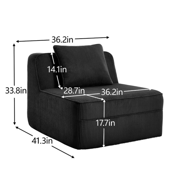English Elm Martha Armless Corduroy Sofa Deep Seat Lounge Design with Cloud Comfort Pillows Black W3041P353169