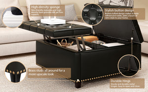 English Elm Large Tufted Pu Leather Ottoman with Bronze Rivets Mid-century Storage Footrest W2113P182630