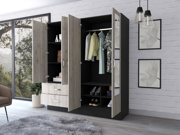 English Elm Florencia Mirrored Armoire 70.8" High with Double Door Mirrored Cabinet, Shelves and Spacious Drawers Multicolor 69 L x 20 W x 5 H B128S00089