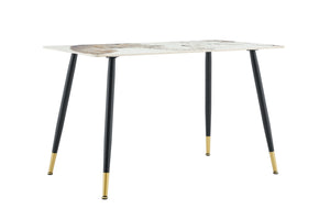 English Elm Modern Sintered Stone Rectangular Dining Table with Metal Legs for Four Seats Light Beige W3493S00013