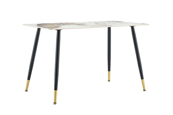 English Elm Modern Sintered Stone Rectangular Dining Table with Metal Legs for Four Seats Light Beige W3493S00013