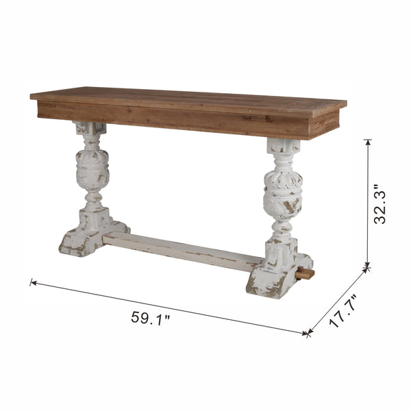 English Elm 59x18x32" Alcott Buffet Table - Vintage Whitewashed Fir Sideboard, Rustic Heirloom Charm for Dining & Entryway, Versatile Storage W2078P201491