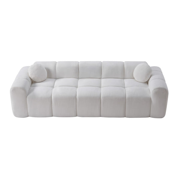 English Elm 98.4" Corduroy Cloud Puff Sofa Vacuum Packed 4-seater Living Room Couch with Pillows White W5515P477281