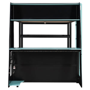 English Elm Full Size Gaming Loft Bed with Led Lighting Desk Shelves and Usb Charging Ports Black+Blue N820S00076C